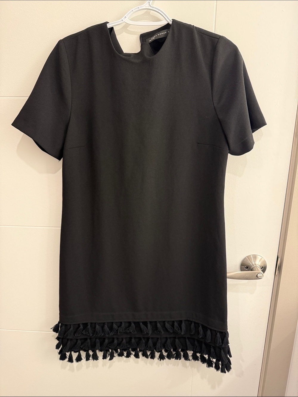 Zara Black Tassel-Hem Short Sleeve Dress